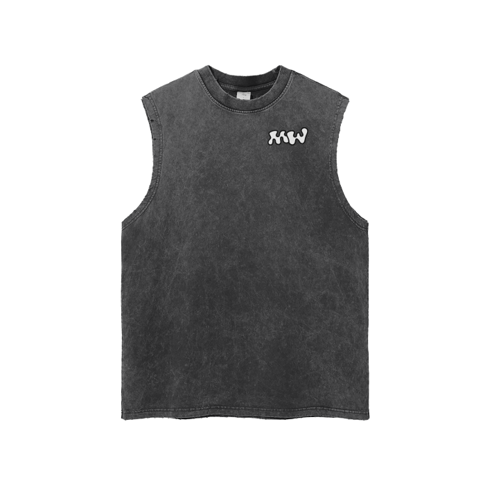 Streetwear Unisex Snow Washed Frayed Hem Tank Top