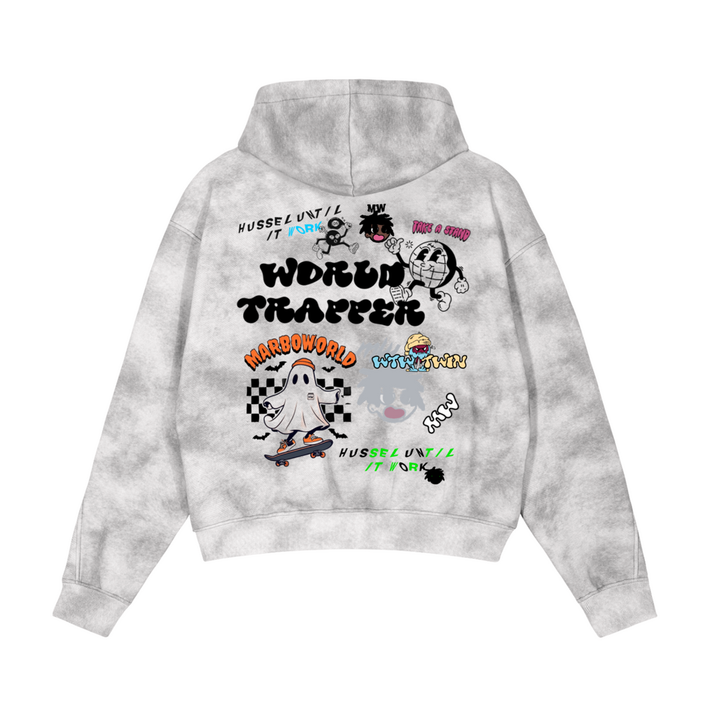 Dirty Washed Boxy Zip-up Fleece Hoodie