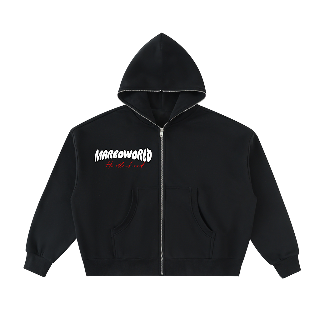 Fleeced Full-Zip Boxy Hoodie