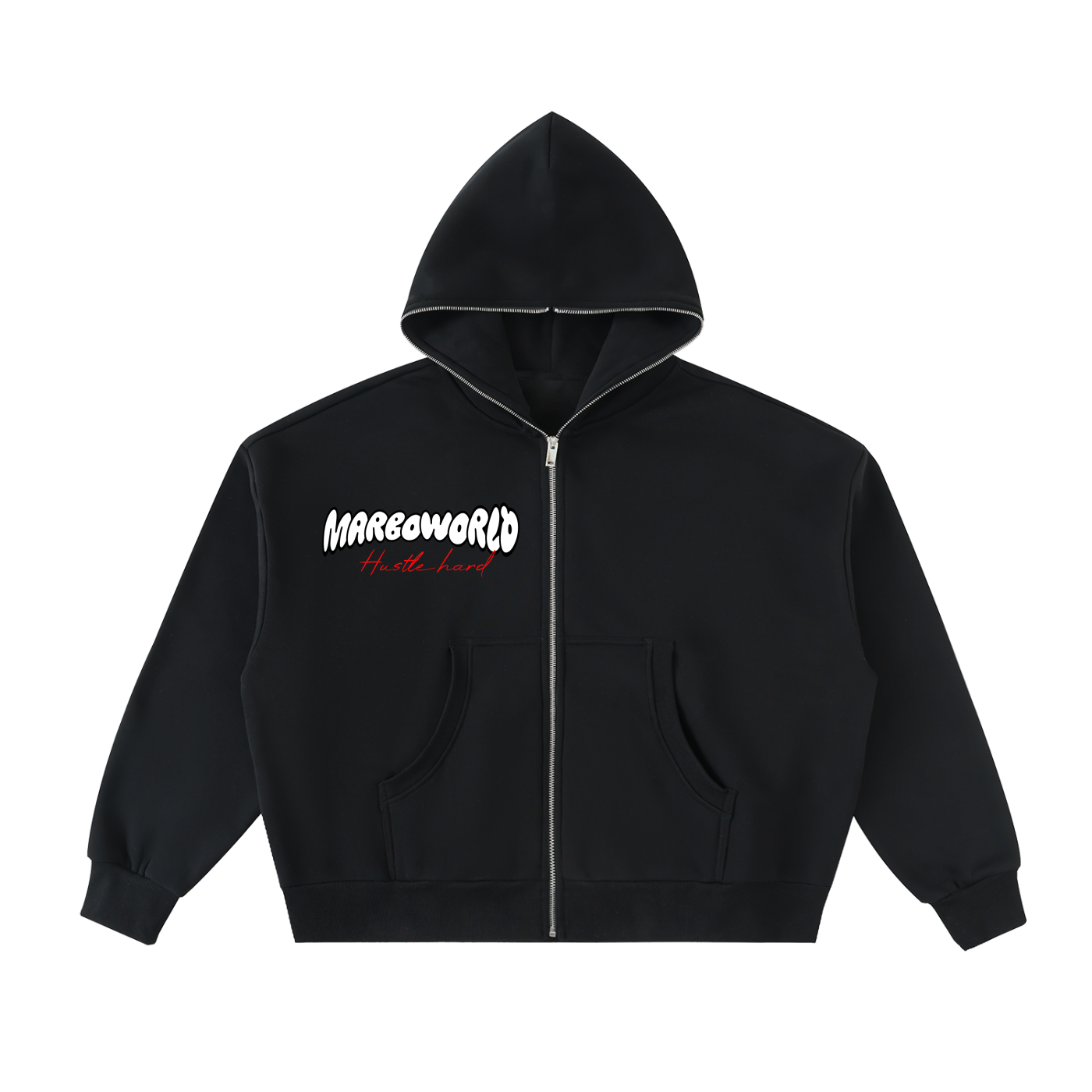 Fleeced Full-Zip Boxy Hoodie