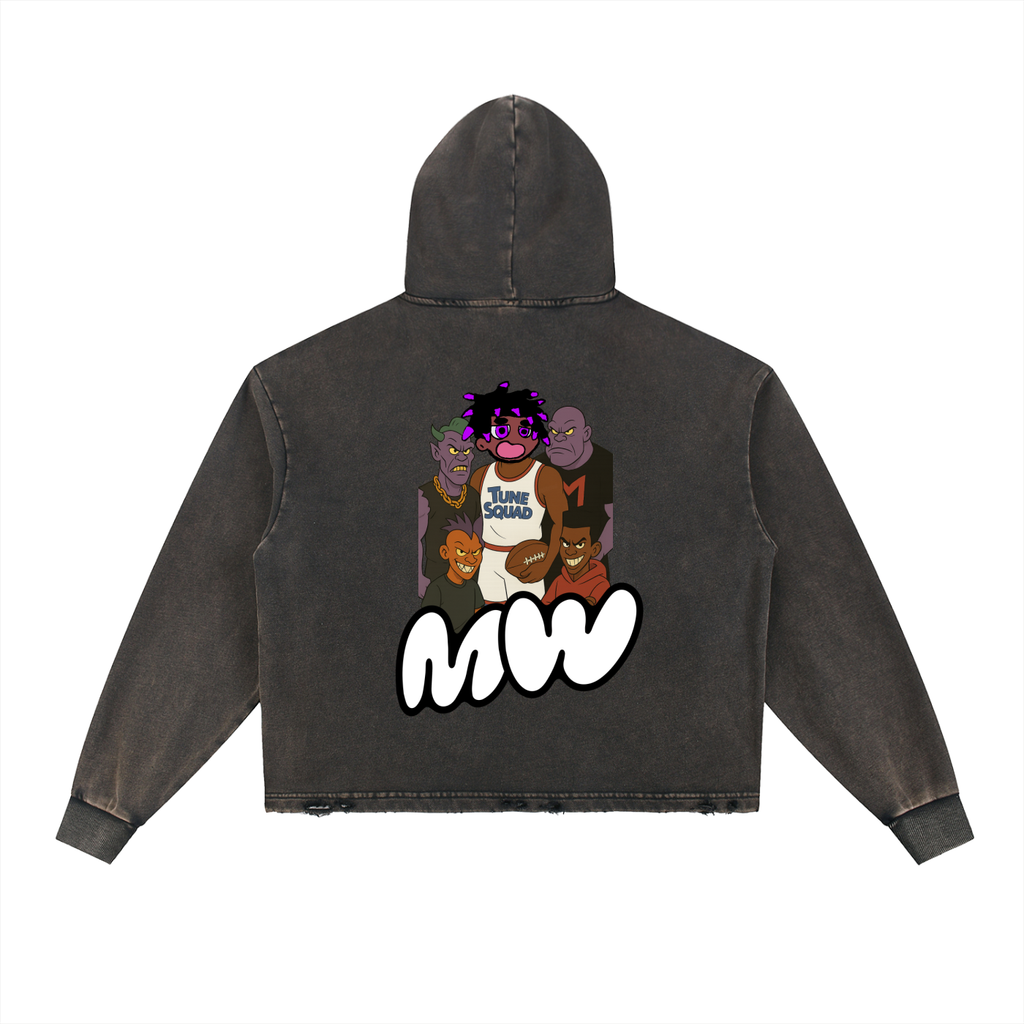 Vintage Washed Frayed-Hem Hoodie